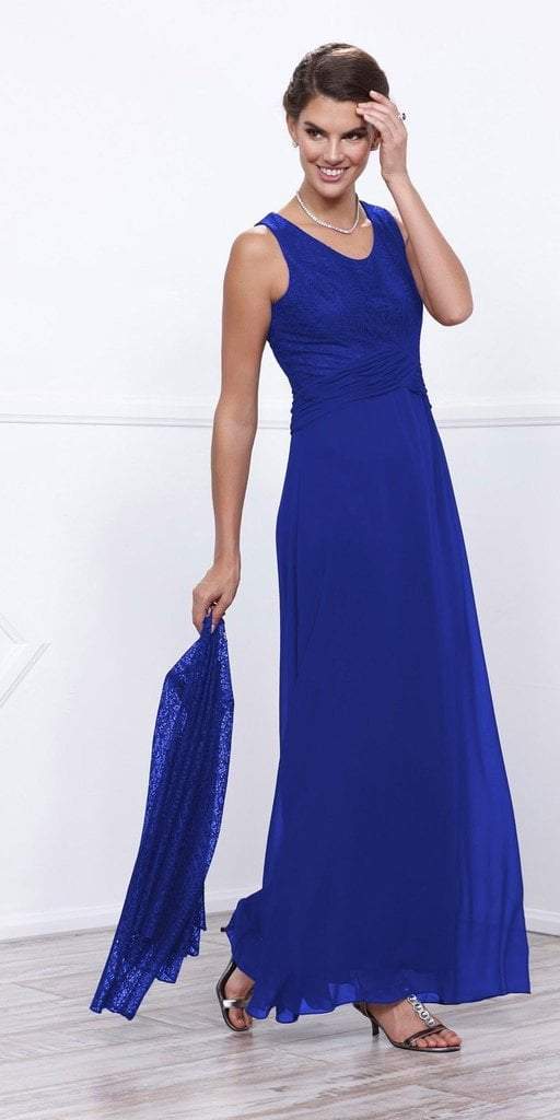 Nox Anabel - 5138 Lace Scoop Neck A-line Dress in Blue