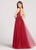Ellie Wilde - EW118139 Plunging V-Neck High Slit Tulle Gown In Red