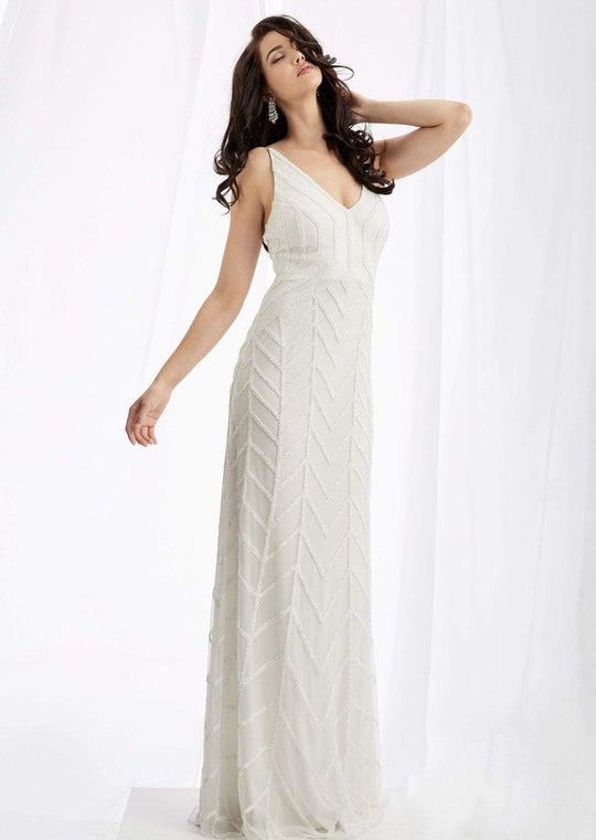 Lush by Jasz Couture - Beaded V-Neck Gown 1356 in White
