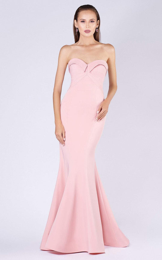 MNM COUTURE - M0002 Strapless Folded Sweetheart Crepe Mermaid Dress In Pink