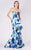 MNM COUTURE - M0055 Strapless Floral Cascading Paneled Mermaid Gown In Blue and White
