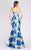 MNM COUTURE - M0055 Strapless Floral Cascading Paneled Mermaid Gown In Blue and White