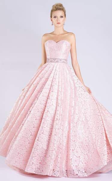 MNM COUTURE - M0060 Strapless Sweetheart Bodice Long Lace Gown In Pink