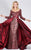 MNM COUTURE - M0066 Sequined Long Sleeve Taffeta Overskirt Gown In Red