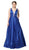 Nox Anabel - M130 V Neck Triple Waistband Sleeveless Satin Gown In Blue