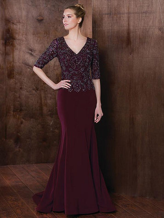 Marsoni by Colors - M190 Embellished V-Neck Trumpet Dress in Red