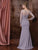 Marsoni by Colors - M195 Bejeweled V-Neck Trumpet Dress in Gray