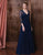 Marsoni by Colors - M194 Mesh V-Neck A-Line Dress in Blue