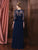 Marsoni by Colors - M194 Mesh V-Neck A-Line Dress in Blue