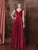 Marsoni by Colors - M198 Ruched V-Neck A-Line Dress in Red