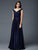 Marsoni by Colors - M198 Ruched V-Neck A-Line Dress in Blue