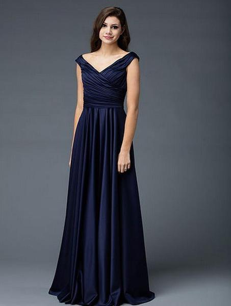 Marsoni by Colors - Ruched V-Neck A-Line Dress M198 In Blue