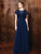 Marsoni by Colors - M205 Embellished Bateau Neck A-Line Dress  in Blue
