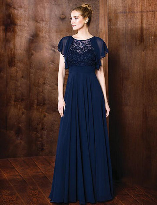 Marsoni by Colors - M205 Embellished Bateau Neck A-Line Dress  in Blue