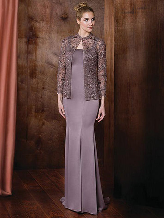 Marsoni by Colors - M206 Lace Square Neck Trumpet Dress in Purple