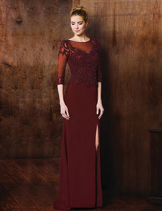 Marsoni by Colors - M209 Lace Bateau Neck Sheath Dress in Red