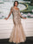 Marsoni By Colors - M263 Quarter Sleeve Bead-Appliqued Trumpet Gown In Neutral