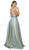 Nox Anabel - M271 Illusion Plunge Glitter A-Line Gown In Blue and Gold