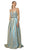 Nox Anabel - M271 Illusion Plunge Glitter A-Line Gown In Blue and Gold