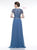 Marsoni By Colors - M279 Beaded Short Sleeve Scoop A-Line Gown In Blue