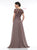 Marsoni By Colors - M279 Beaded Short Sleeve Scoop A-Line Gown In Brown