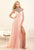 Terani Couture - M3464 Embellished High Neck Pleated Long Dress in Peach