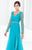 Terani Couture - M3808 Ruched V Neck Long Sleeves Long Dress in Blue