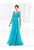 Terani Couture - M3808 Ruched V Neck Long Sleeves Long Dress in Blue