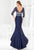 Terani Couture - M3847 Beaded Quarter Length Sleeves Trumpet Gown in Blue and Neutral