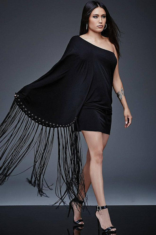 Jovani - M509 Wide Sleeve One-Shoulder Cocktail Dress in Black