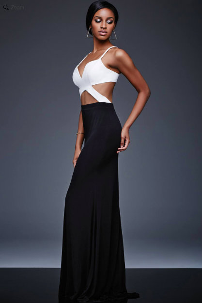 Two-Tone Spaghetti Strap Multi Cutouts Evening Dress M511