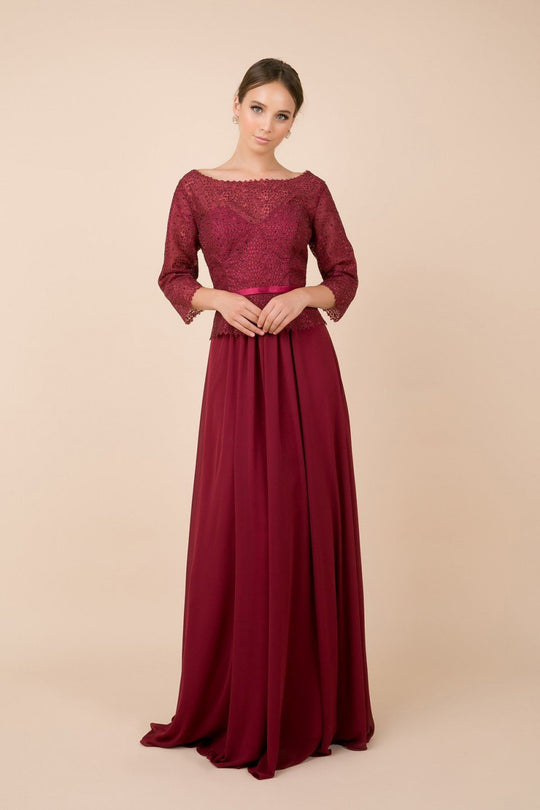Nox Anabel - M520 Lace Quarter Length Sleeve Bateau A-line Dress In Red