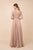 Nox Anabel - M530 Deep V-neck Pleated A-line Dress In Pink and Gold