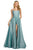 Sherri Hill - 53118 Glittery Scoop Long Dress with Slit In Blue and Silver