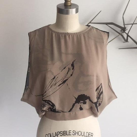 Taupe print chiffon crop top