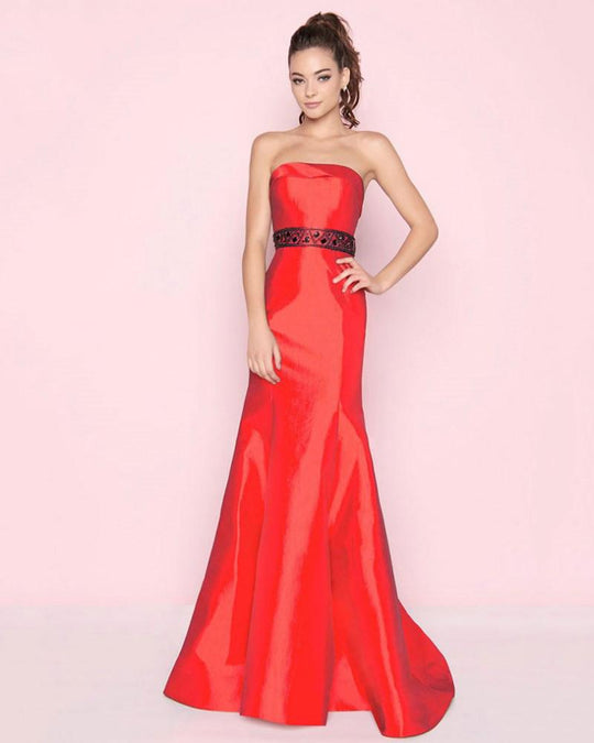 Mac Duggal - 12038L Strapless Folded Straight-Across Trumpet Skirt In Red