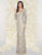 Mac Duggal Couture - 4578D Beaded Long Sleeves V Neck Dress in Gray and Neutral