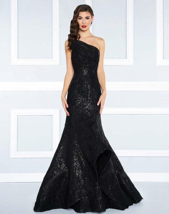 Mac Duggal Black White Red - 62872R Dark Sequined Asymmetrical Dress in Back