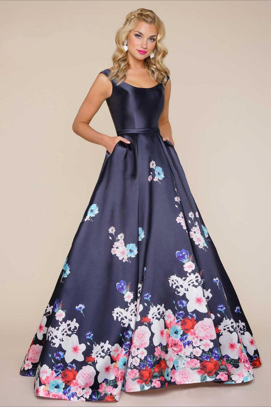 Mac Duggal - Ball Gowns Style 65812H in Blue and Floral