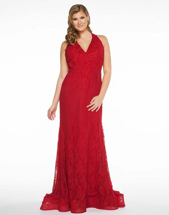 Mac Duggal Fabulouss - 66277F Lace Halter Sheath Dress in Red
