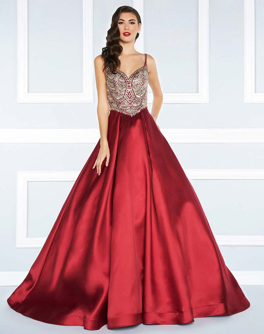 Mac Duggal Black White Red - 66285R Sweetheart Beaded Satin Ballgown in Red