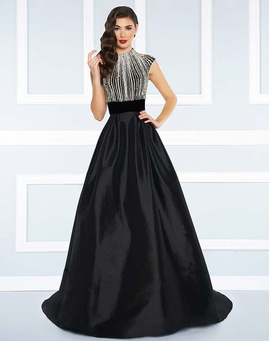 Mac Duggal Black White Red - 77269R Open Back Embellished Ballgown in Black