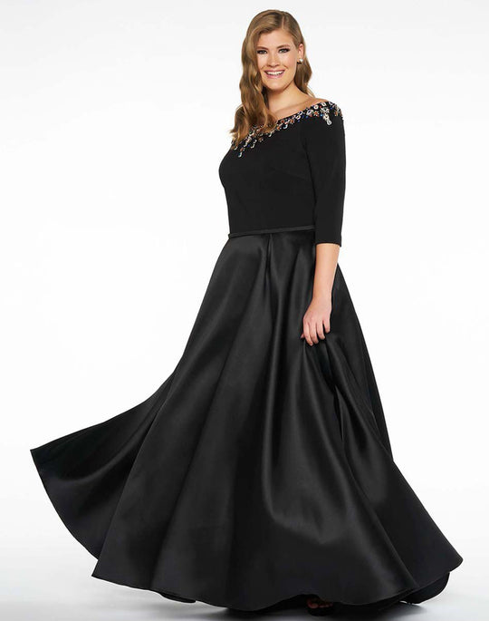 Mac Duggal Fabulouss - 77306F Beaded Bateau Neckline Ballgown in Black and Multi-Color