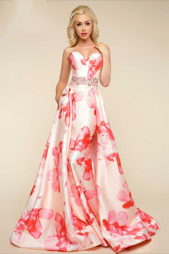 Mac Duggal - Ball Gowns Style 79094H in Orange, Red and Floral