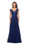 la Femme - 26942 V Neck Floral Lace Appliqued A-Line Tulle Gown In Blue