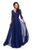 La Femme - 27153 Sheer Lace Quarter Sleeves Empire Waist Chiffon Gown In Blue