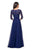 La Femme - 27153 Sheer Lace Quarter Sleeves Empire Waist Chiffon Gown In Blue