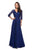 La Femme - 27153 Sheer Lace Quarter Sleeves Empire Waist Chiffon Gown
