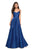 La Femme - 27226 Pleated V-neck Satin A-line Dress In Blue