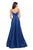 La Femme - 27226 Pleated V-neck Satin A-line Dress In Blue